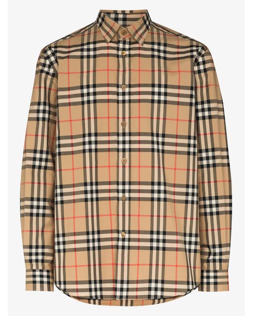 Burberry Vintage Check Cotton Flannel Shirt in Natural for Men | Lyst