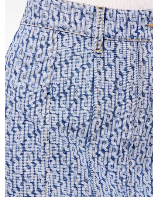 Rabanne Blue Monogram-print Denim Skirt - Women's - Cotton