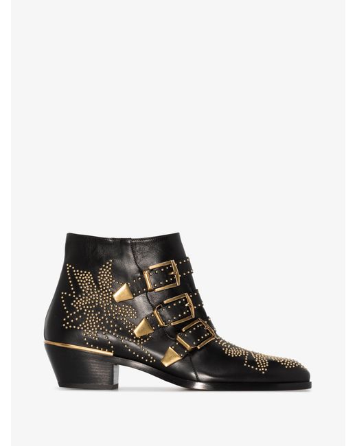 black booties with gold studs