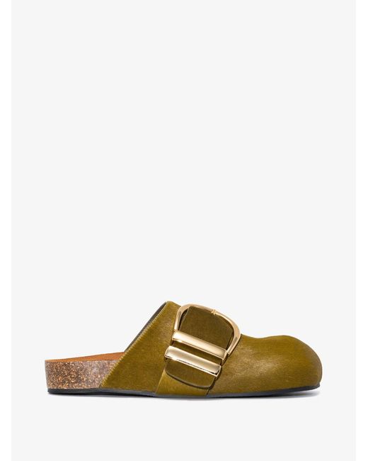 Khaite Green Downing Calf Hair Mules