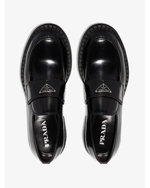 Prada Black Brushed Leather Loafers - Men's - Leather/rubber for men