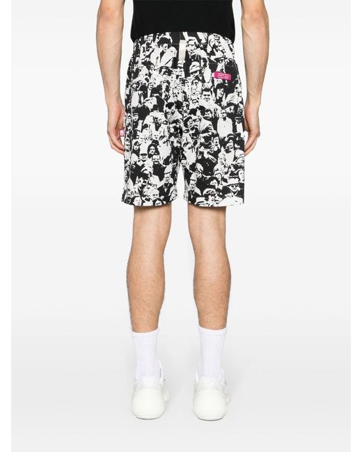 Advisory Board Crystals Black And White Faces Print Bermuda Shorts for men