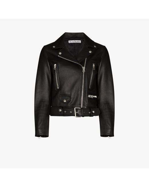 Acne Black Mock Cropped Leather Biker Jacket - Women's - Viscose/lambskin