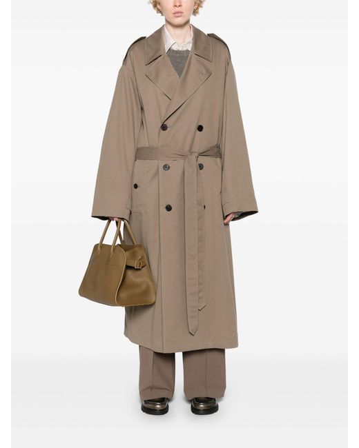 The Row Natural Neutral Double-breasted Cotton Trench Coat - Women's - Cotton/cashmere/elastane/cattle Horn