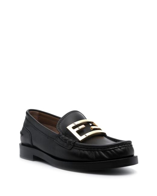 Fendi Black Baguette Leather Loafers