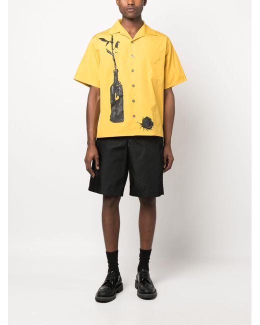 Prada Yellow Printed Cotton Shirt for men