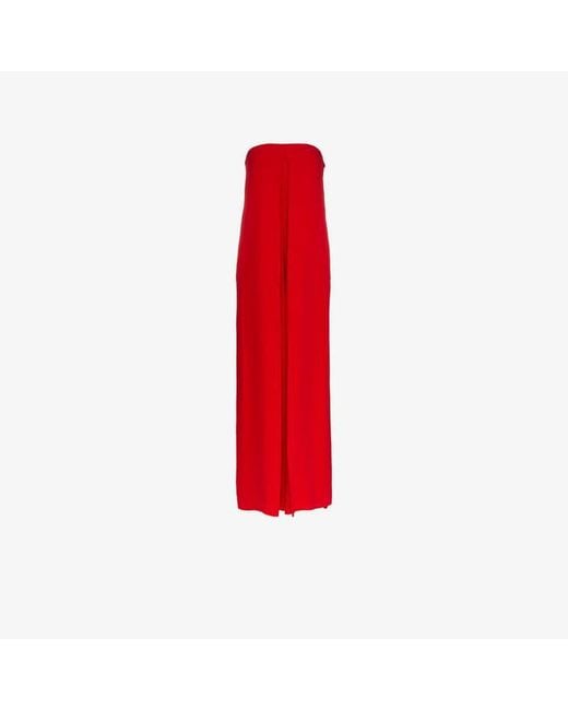 Valentino Red Strapless Wide Leg Silk Stretch Jumpsuit