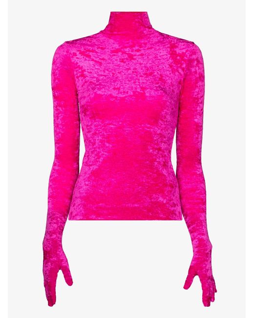 Vetements Pink Glove Sleeve Velvet Top - Women's - Polyamide/spandex/elastane