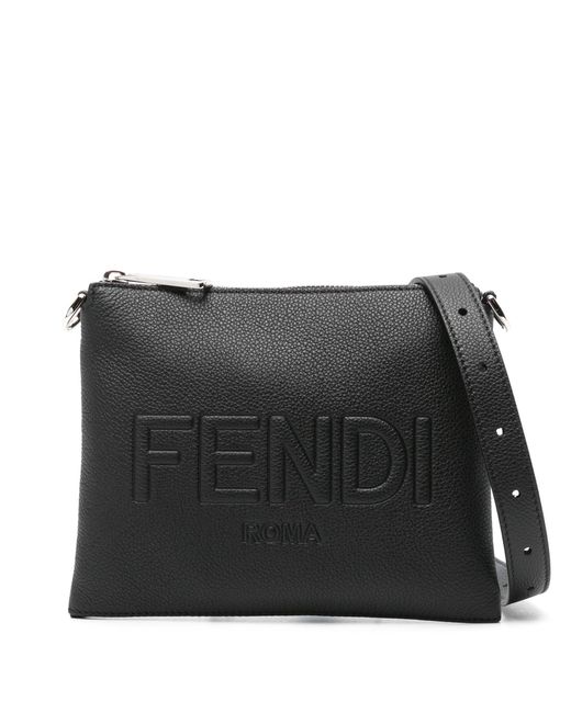 Fendi Black Roma Leather After Mini Phone Pouch for men