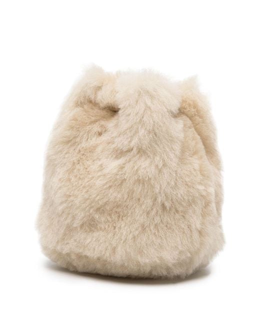 Prada White Brown Triangle-logo Shearling Mini Bag