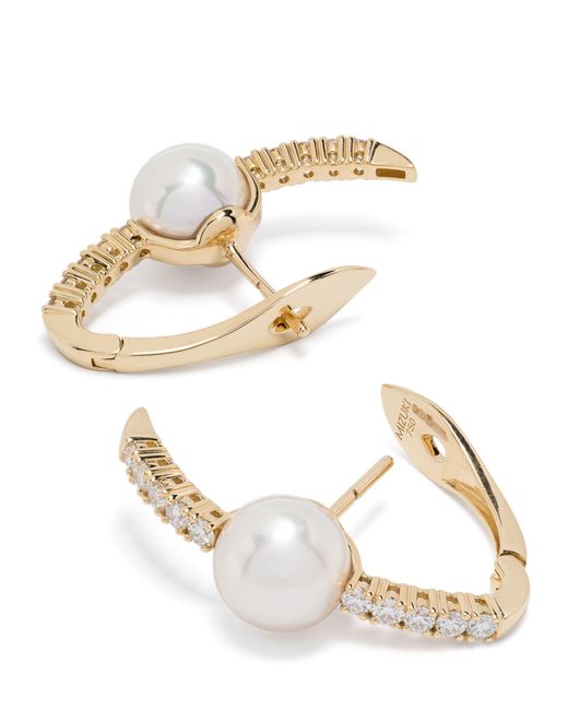 Mizuki White 18k Yellow Akoya Pearl And Diamond Earrings