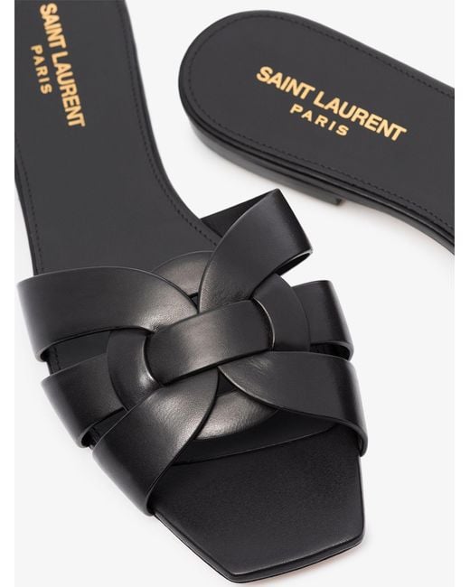 Saint Laurent Black Tribute Flat Sandals - Women's - Leather