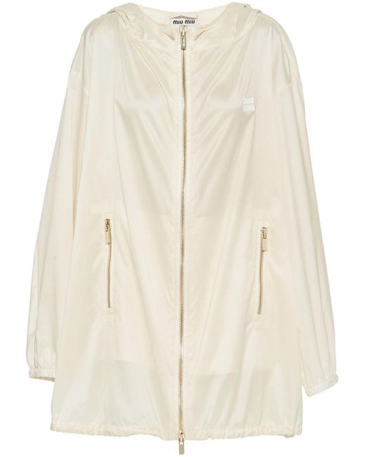 Miu Miu Natural White Silk Metallic Hooded Coat - Women's - Silk