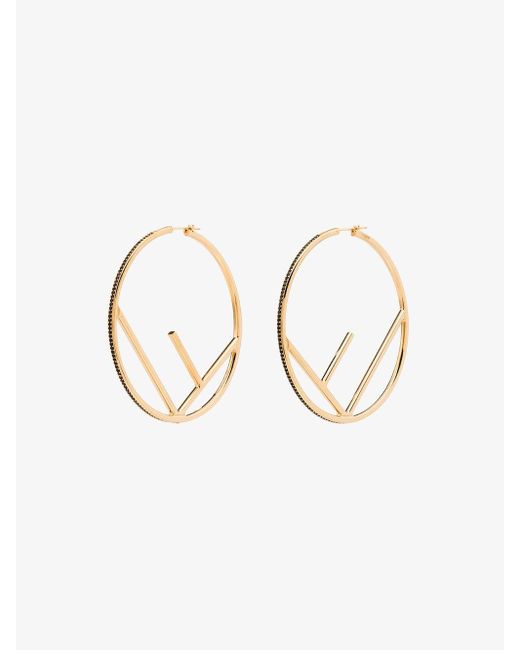 Fendi F is For Fendi Hoop Earrings (Black/Yellow Gold)