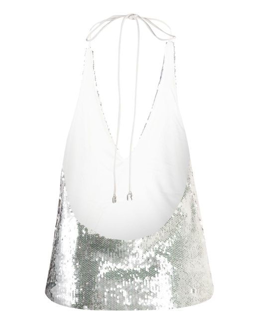 ROTATE BIRGER CHRISTENSEN White Sequin-embellished Halterneck Top - Women's - Polyester/elastane/elastanerecycled Polyester
