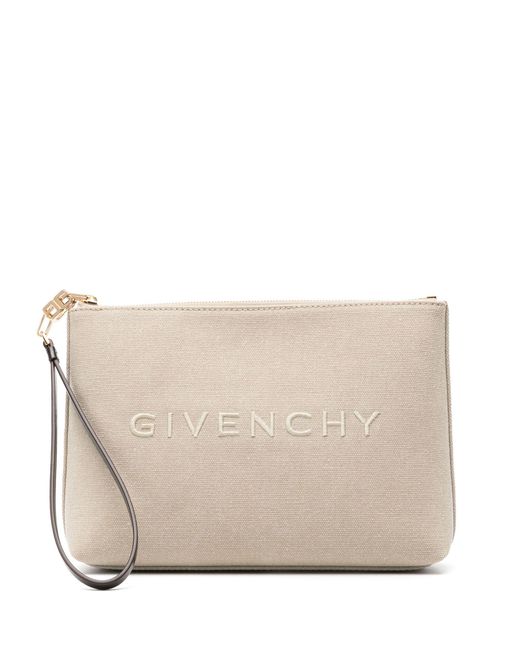 Givenchy Natural Neutral Logo Embroidered Canvas Purse