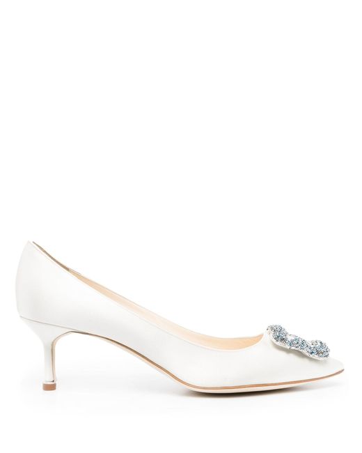 Manolo Blahnik Neutral Hangisi 50 Crystal Satin Pumps in White Lyst UK