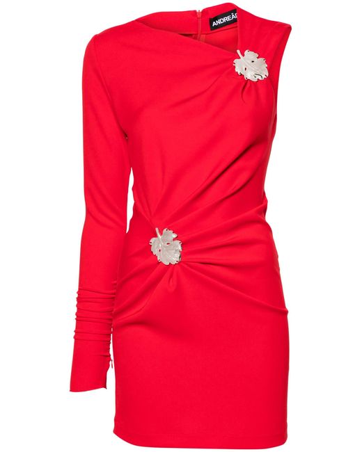 ANDREADAMO Red Leaf-brooch Mini Dress