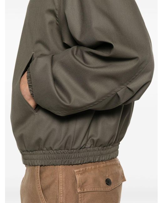 AURALEE Super Fine Tropical Wool Zip Bomber Jacket in Green AURALEE Super Fine Tropical Wool Zip Bomber Jacket in Green