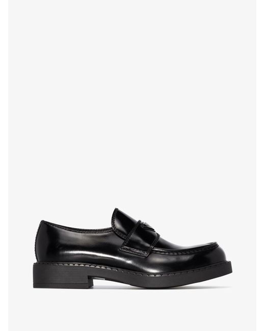 Prada Black Brushed Leather Loafers - Men's - Leather/rubber for men