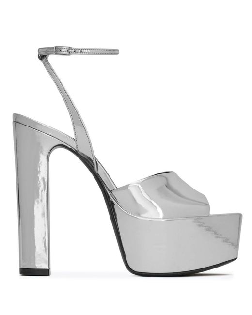 Saint Laurent White Metallic Leather Jodie Platform Sandals 135