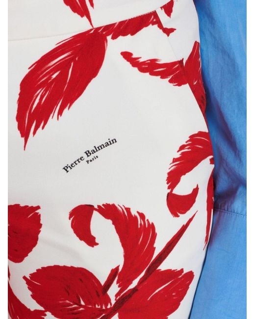 Balmain Red Floral-print Fla Trousers