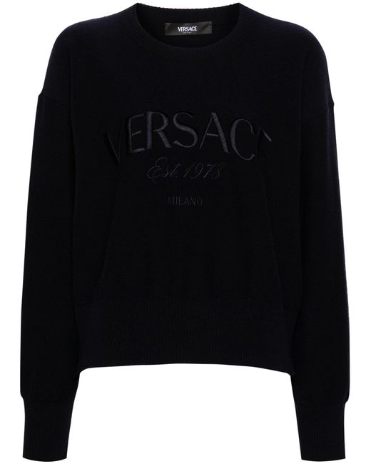 Versace Black Logo Embroidered Sweater