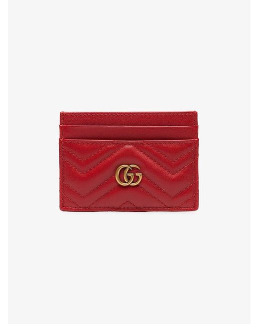 Gucci Red Marmont Leather Card Holder - Lyst