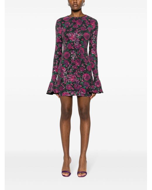 ROTATE BIRGER CHRISTENSEN Purple Sequin-embellished Open-back Recycled-polyester Mini Dress