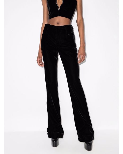 Saint Laurent Black Flared Velvet Trousers - Women's - Silk/cotton/polyester/spandex/elastanespandex/elastanecuproviscose