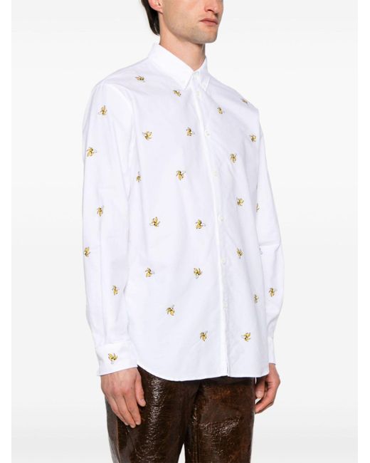 DSquared² White Banana-embroidered Cotton Shirt - Men's - Cotton for men