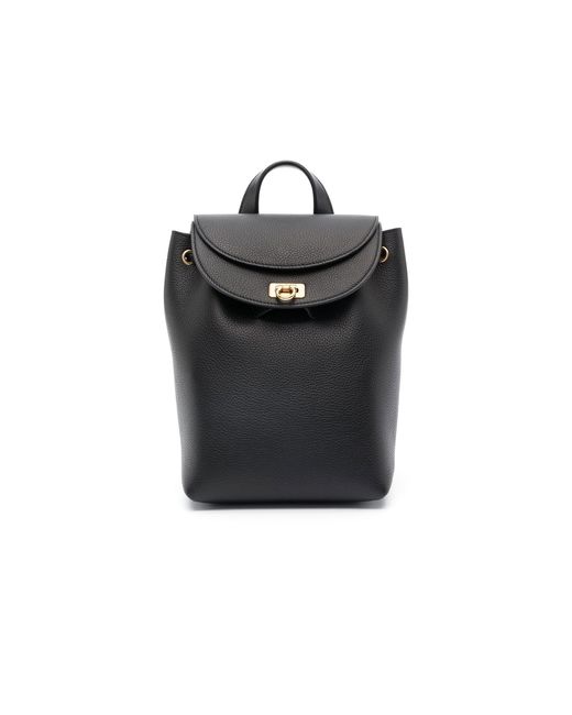 Ferragamo Black Gancini Small Pebbled Leather Backpack