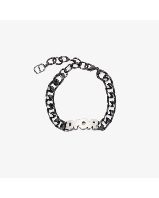 Dior Black Logo Plaque Chain Bracelet for men