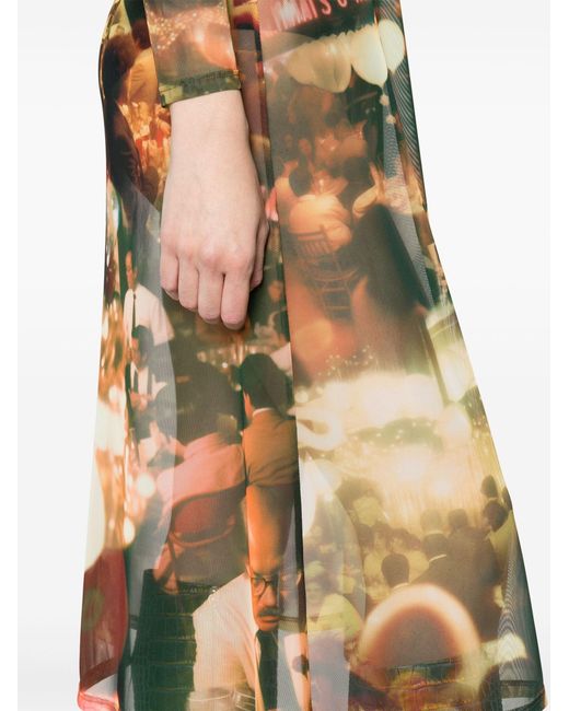 Puppets and Puppets Orange Chow Dinner Party-print Midi Dress