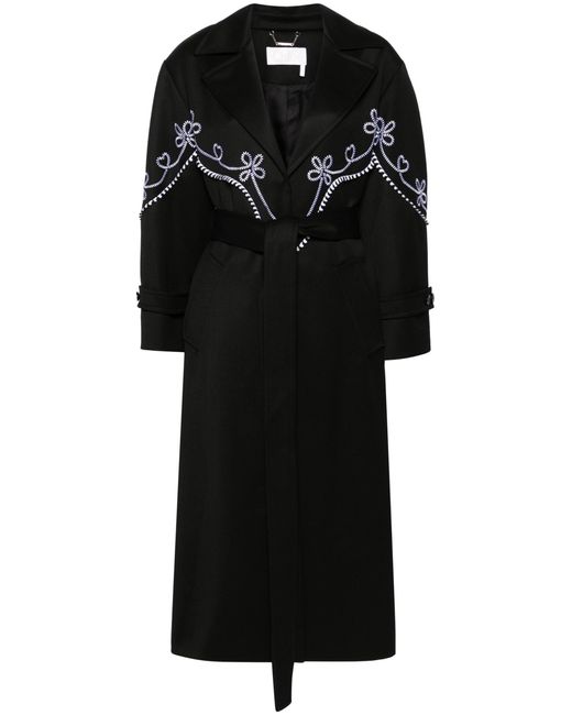 Chloé Black Floral-embroidered Wool Coat - Women's - Cotton/virgin Wool/polyester/ceramic