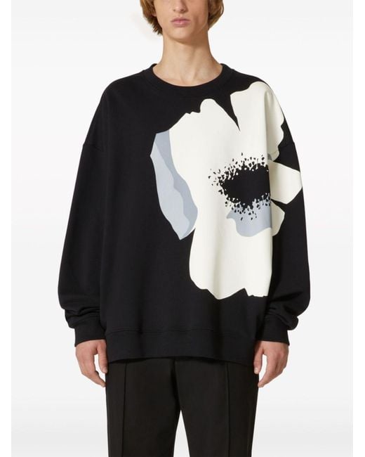 Valentino Garavani Black Flower Portrait-print Cotton Sweatshirt for men