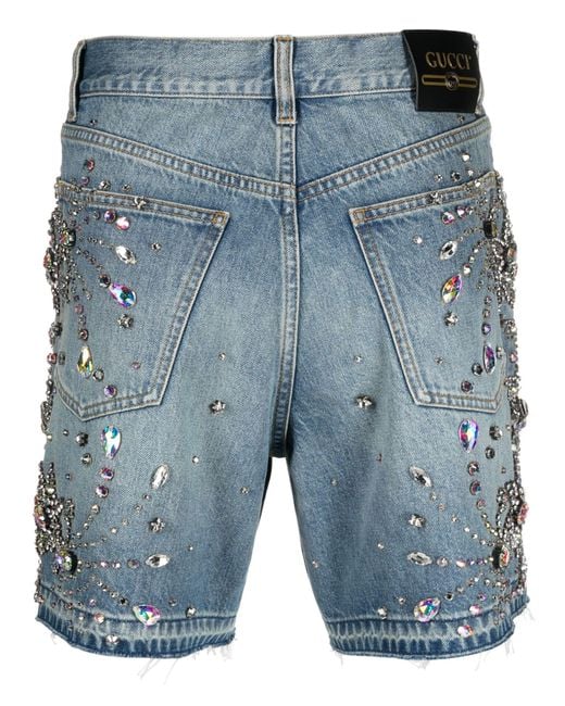 Gucci Blue Crystal-embellished Denim Shorts for men