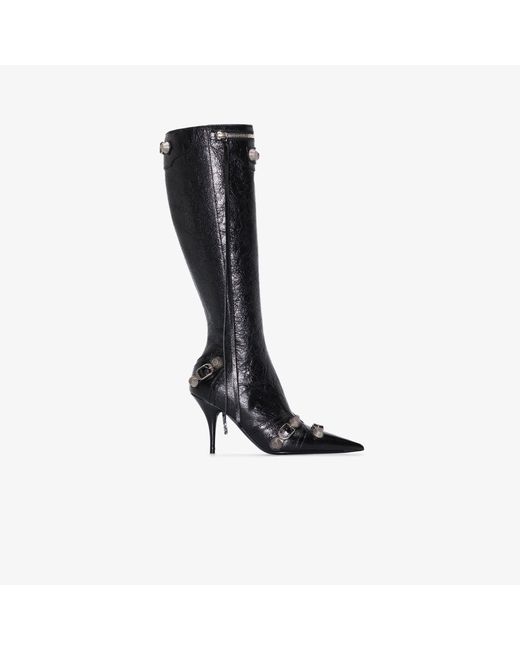 Balenciaga Black Cagole 90 Leather Knee-high Boots | Lyst