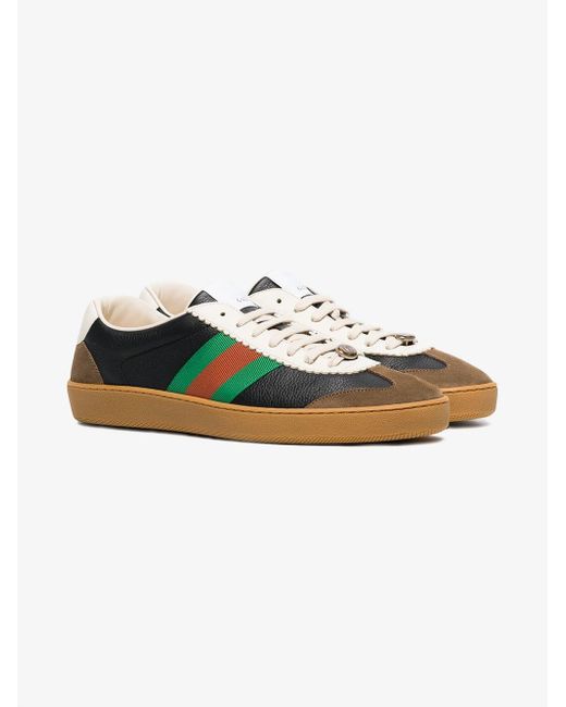 Gucci Black Leather And Suede Web Sneakers for men