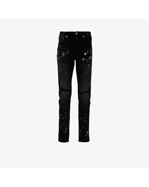 Purple Brand Denim Paint Splatter Ripped Skinny Jeans in Black for Men