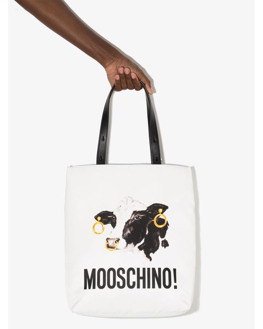 Moschino Synthetic Cow Print Tote Bag - - Nylon in White - Lyst