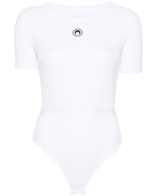 MARINE SERRE White Moon-embroidered Bodysuit - Women's - Organic Cotton/elastane