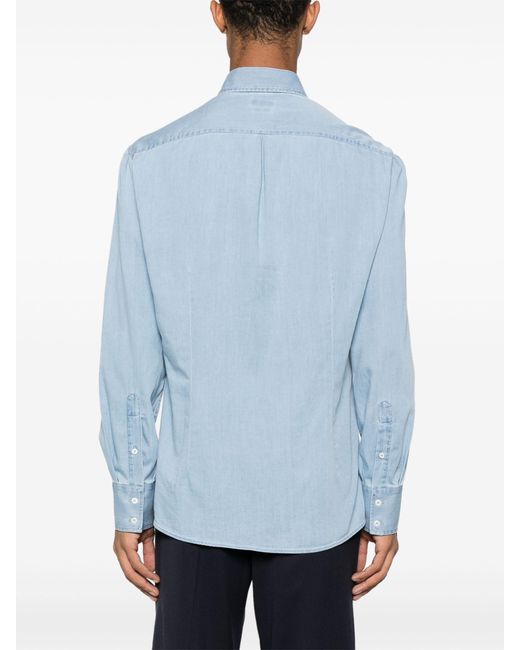 Brunello Cucinelli Blue Spread-collar Cotton Shirt for men