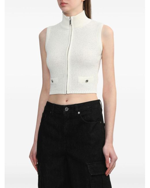 Alessandra Rich White Knit Zipped Vest - Women's - Polyester/cotton