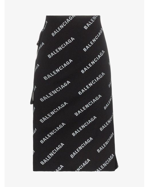 Balenciaga Black Logo Printed Wrap Skirt