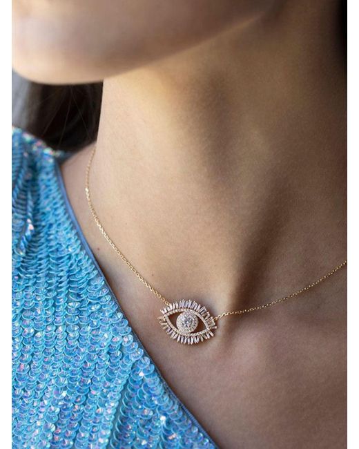 Suzanne Kalan 18k Yellow Evil Eye Midi Diamond Necklace - Women's - White Diamond/18kt Yellow