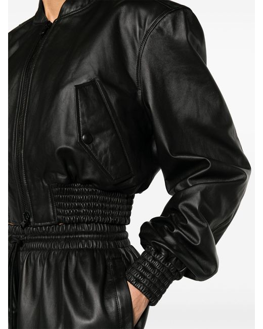 Wardrobe NYC Black Cropped Leather Bomber Jacket - Women's - Leather/cotton