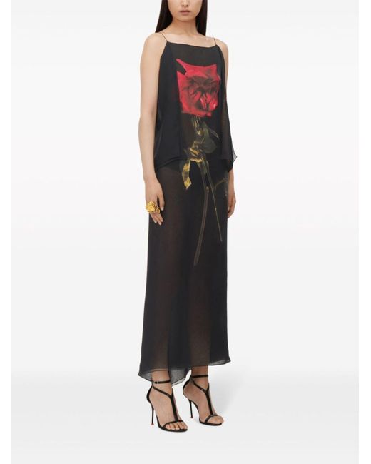 Alexander McQueen Blue Shadow Rose-print Silk Dress