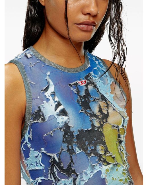 DIESEL Blue D-Leele Destroyed Jersey Gown With Poster Print