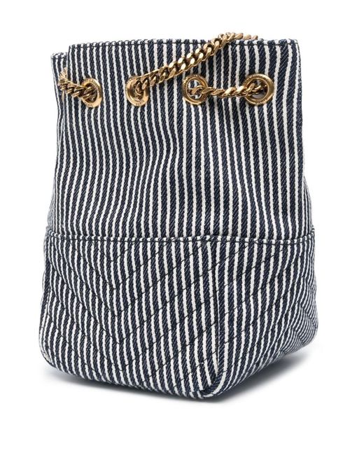 Saint Laurent White Blue Mini Joe Striped Bucket Bag